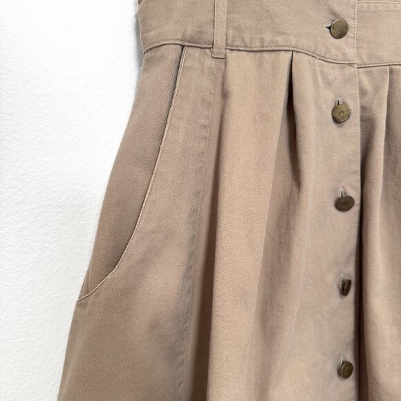 Vintage 80s 90s Tan Button Front Cotton Pinafore Overall Dress Size 9/10 XS S - Picture 6 of 12